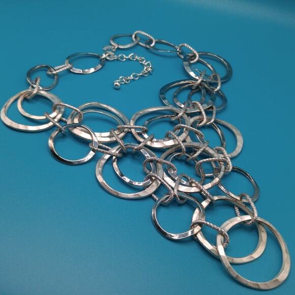 Chico's Hammered Loop Bib Necklace, Silver Tone, 21 Inches - Picture 6 of 8